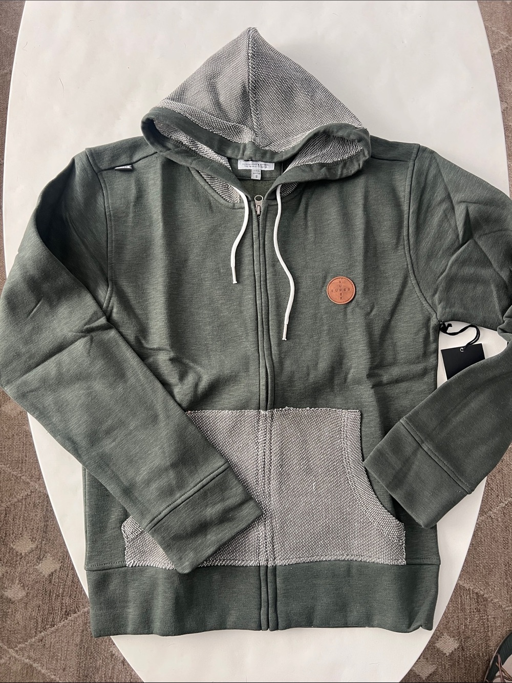NWT Vintage SUPER Skate + Surf Men's Olive Green Contrast Full Zip Hoodie Small